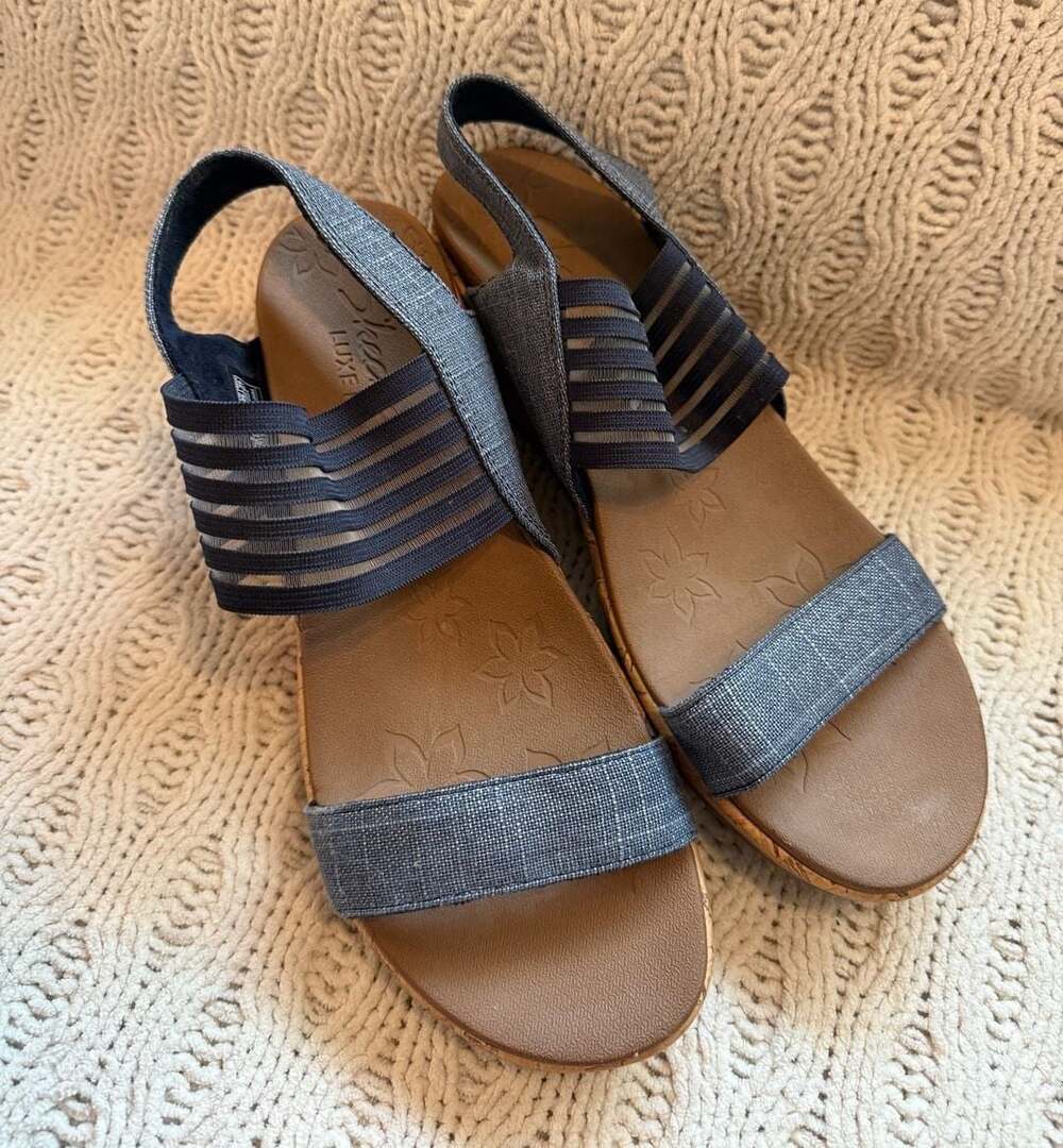 Skechers Women's Shoes Cali Beverlee-Smitten Kitten Wedge Sandal Taupe Size 9